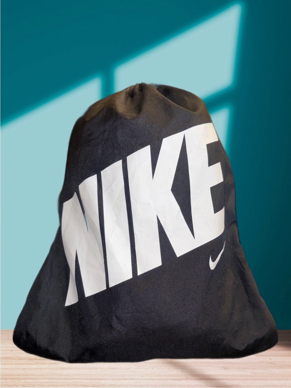Nike Black Drawstring Backpack Gym Sack Cinch Bag White Logo Unisex Sports